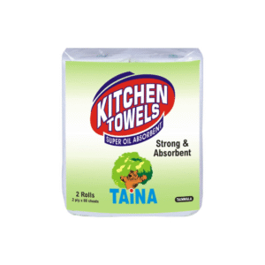 Taina Kitchen Towels – 2 Rolls | 2-Ply x 60 Sheets | Super Oil Absorbent, Strong & Durable Paper Towels