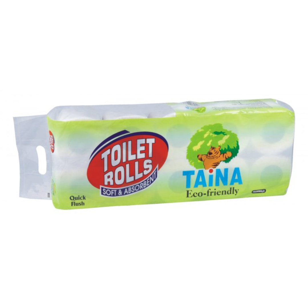Taina Bathroom Rolls – Pack of 10 | 285 Sheets per Roll | 2-Ply Soft & Strong Tissue Rolls | Made from Eco-Friendly Recycled Paper
